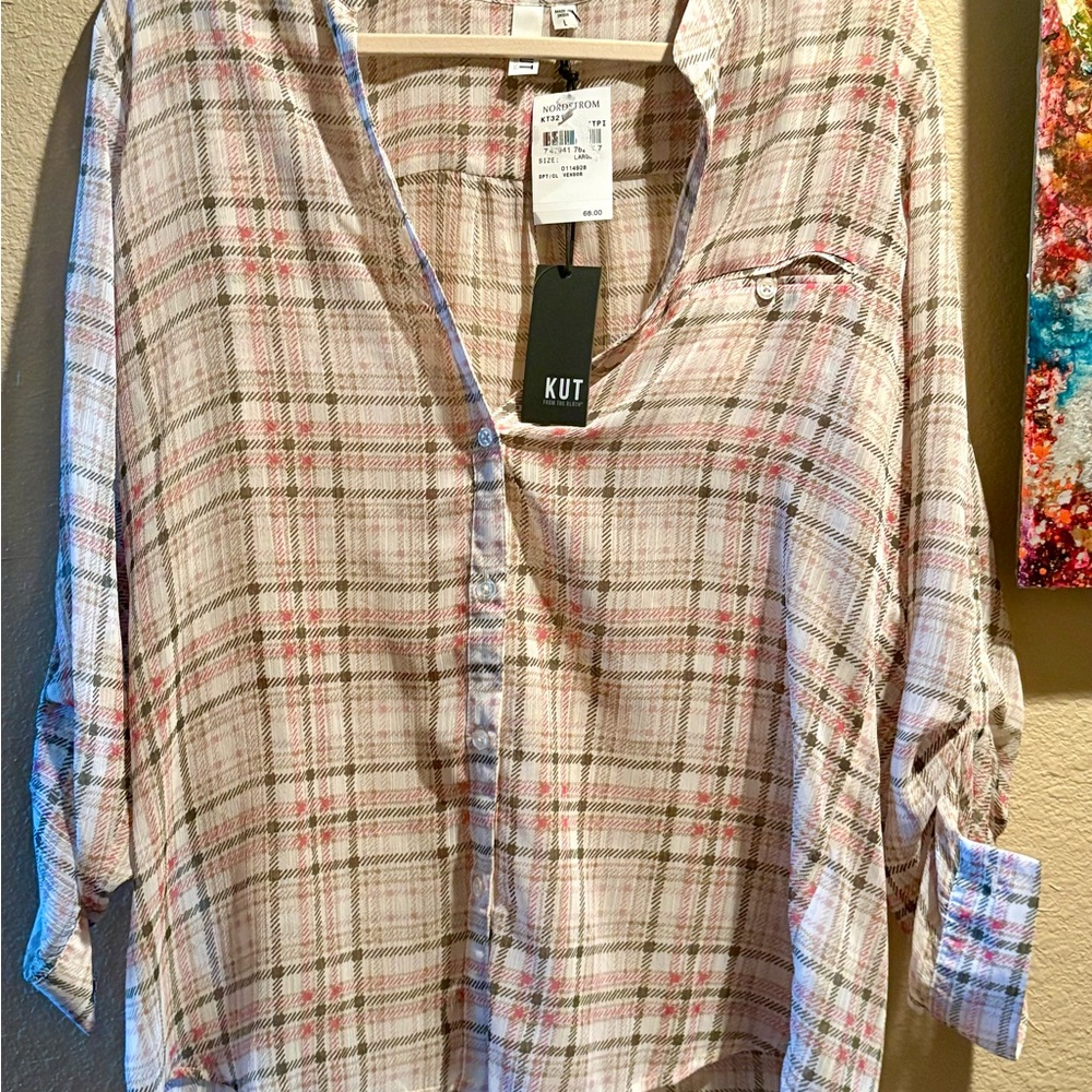 Nordstrom Plaid Button-Up Shirt in Pink and Brown